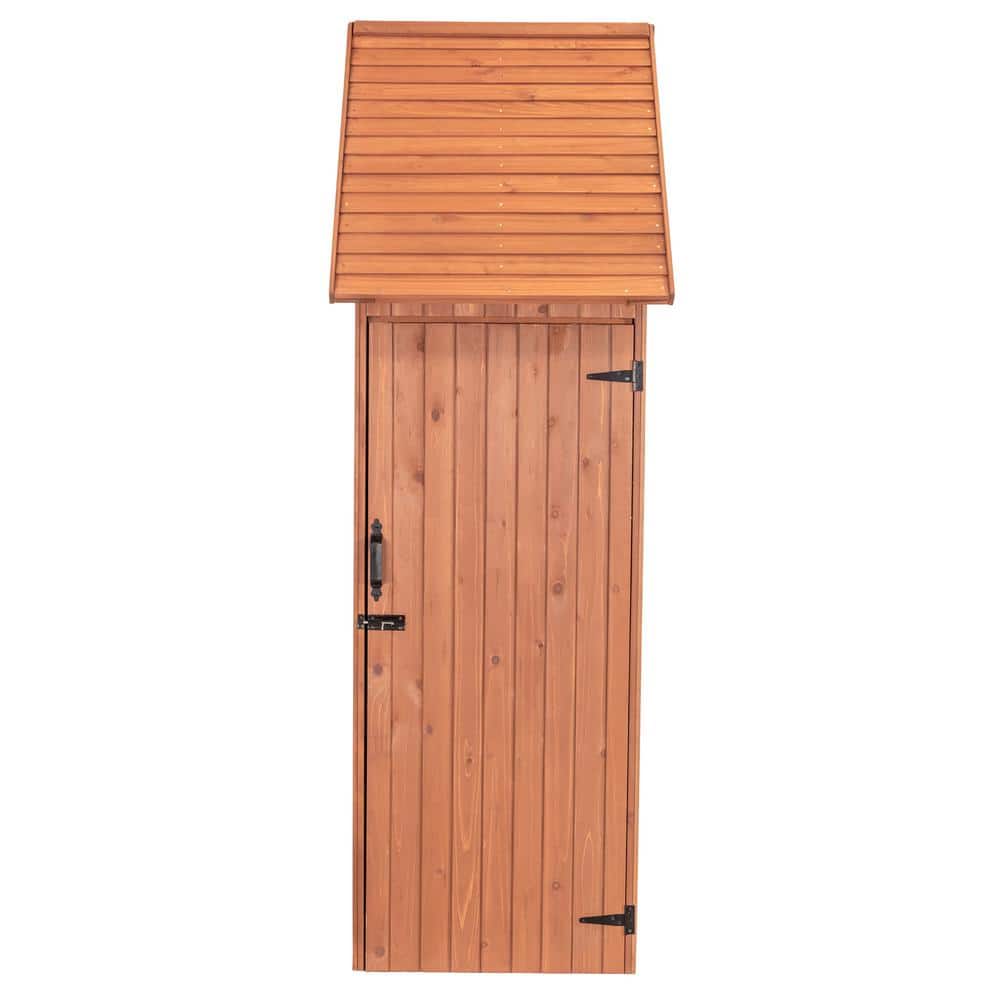 Medium Brown Cypress Wood Multi-Compartment Storage Shed with Drop Table