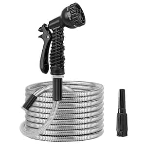 Premium 3/4 in. Dia x 50 ft. Heavy-Duty Stainless Steel Garden Hose, Metal Water Hose w/2 Nozzles 12 Patterns Flexible