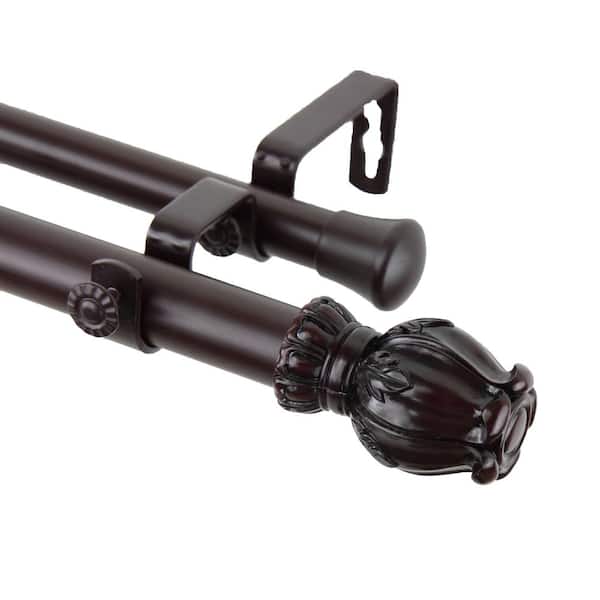 Rod Desyne Regent 160 in. - 240 in. Adjustable 1 in. Dia Double Curtain Rod in Mahogany