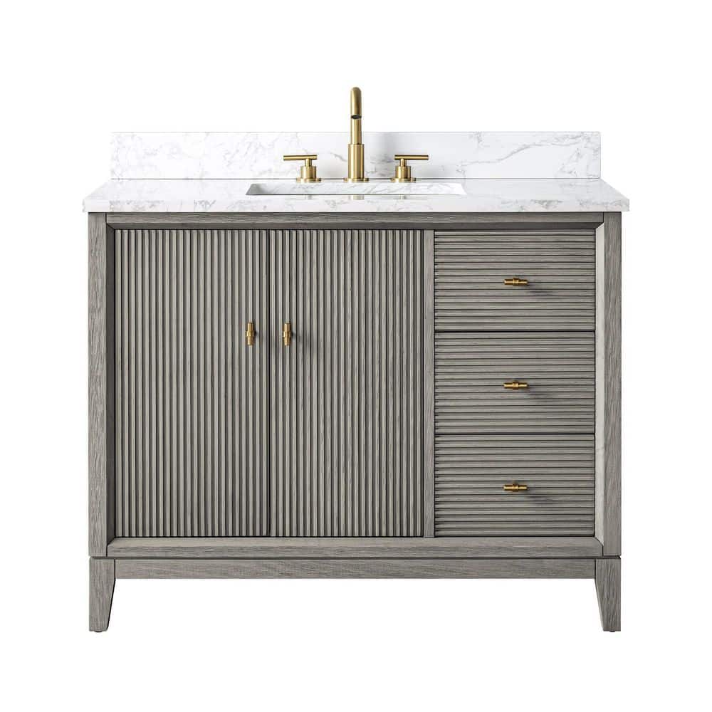 42" Driftwood Gray Freestanding Bathroom Vanity with Engineered Marble Top