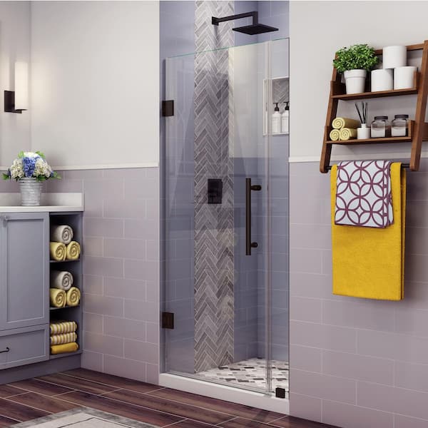 Aston Belmore 41.25 in. to 42.25 in. x 72 in. Frameless Hinged Shower Door in Bronze