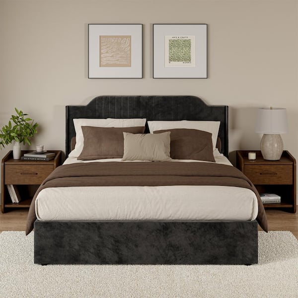 JAYDEN CREATION Fabiola Black 64.5 in. Hydraulic Lift Up Storage Upholstered Platform Queen Bed Frame