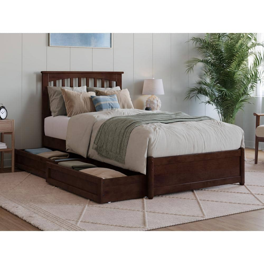 AFI Everett Walnut Brown Solid Wood Frame Twin XL Platform Bed with ...