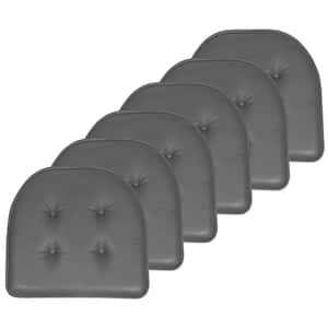 Faux Leather Memory Foam Tufted U-Shape 16 in. x 17 in. Non-Slip Indoor/Outdoor Chair Seat Cushion (6-Pack), Gray