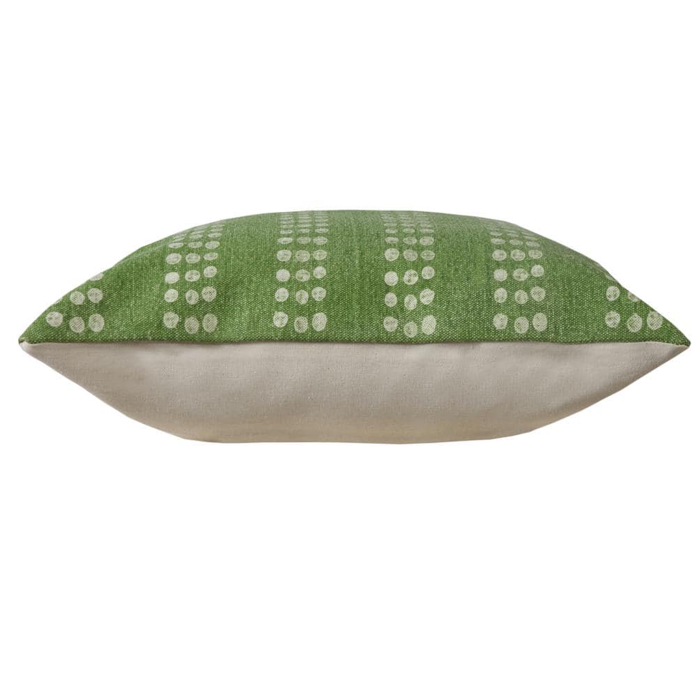 Green and White Cotton Polka Dot Striped Throw Pillow
