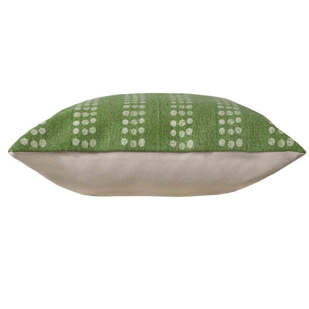 Green and White Cotton Polka Dot Striped Throw Pillow