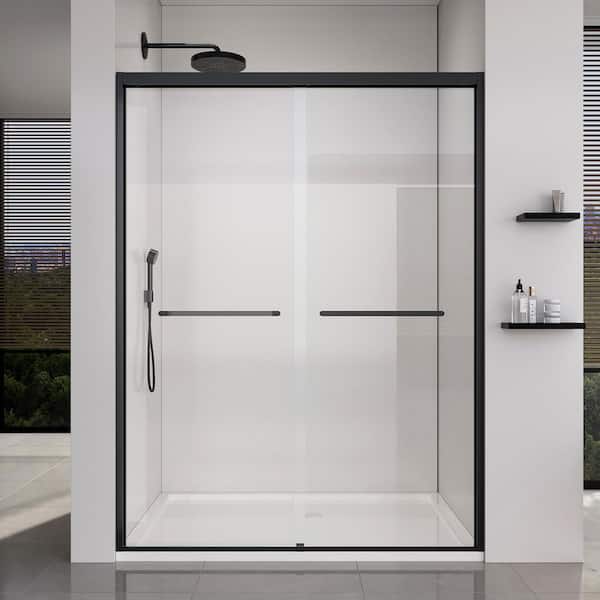 54 x 72 in. Frame Double Sliding Soft-Close Shower Door in Matte Black with 1/4 in. Clear Tempered Glass