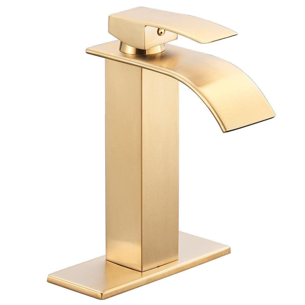 Heemli Arc Waterfall Single Handle Single Hole Bathroom Faucet In Gold   Gold Single Hole Bathroom Faucets Kbl0305g 64 1000 