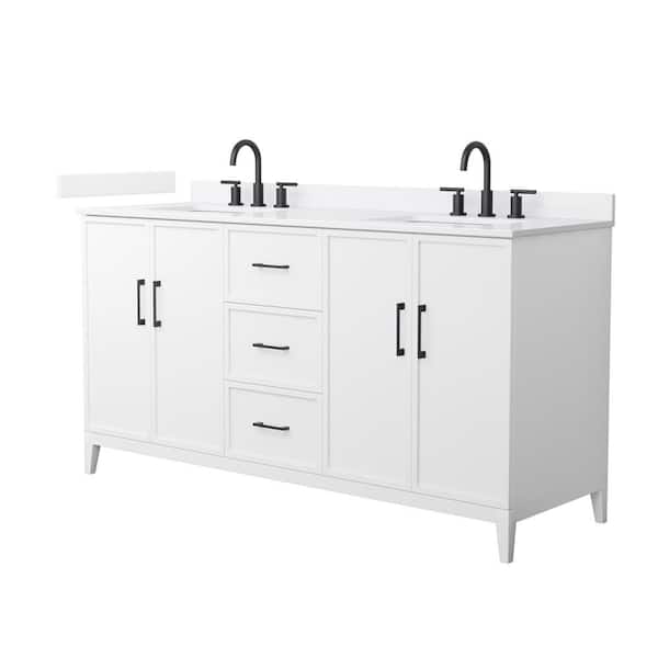 Wyndham Collection Elan 66 in. W x 22 in. D x 35 in. H Double Bath Vanity in White with White Quartz Top