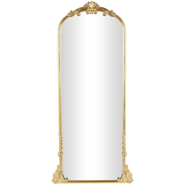 30 in. W x 66 in. H Gold Metal Polished Tall Ornate Arched Baroque Floor Mirror