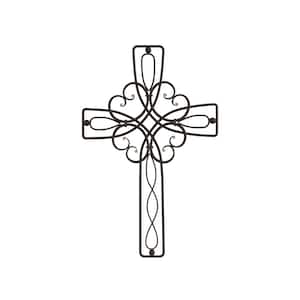 Metal Wall Cross with Floral Scroll Design