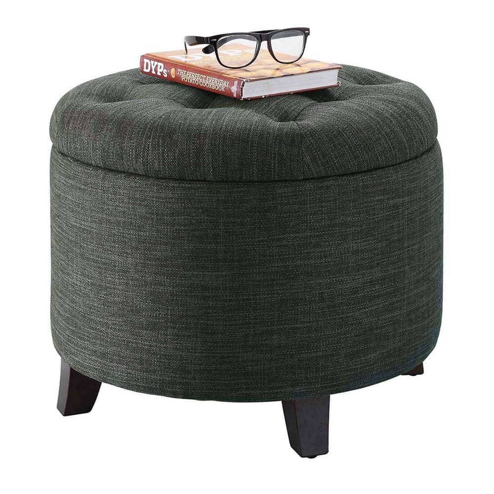 Elegant Tufted Round Storage Ottoman in Dark Gray