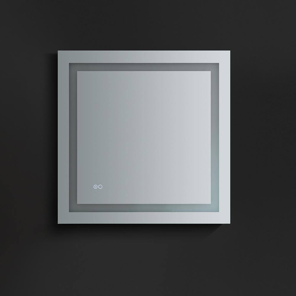 Sleek 30" Square Frameless Bathroom Vanity Mirror with LED & Defogger