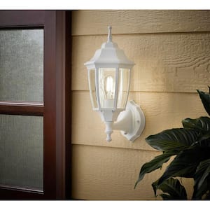 14.5 in. White Dusk to Dawn Decorative Outdoor Wall Lantern Sconce Light