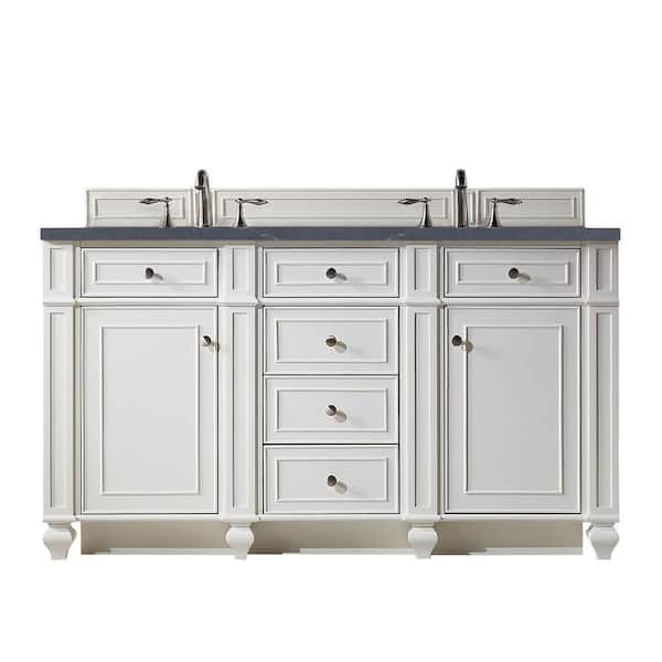 James Martin Vanities Bristol 60 in. W 23.5 in.D x 34 in. H Double Vanity in Bright White with Quartz Top in Charcoal Soapstone