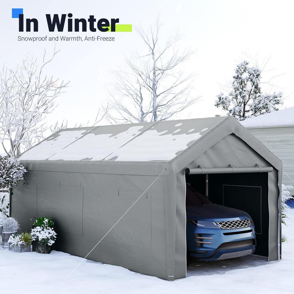 Gray 10' x 20' Portable Metal Carport with Windows