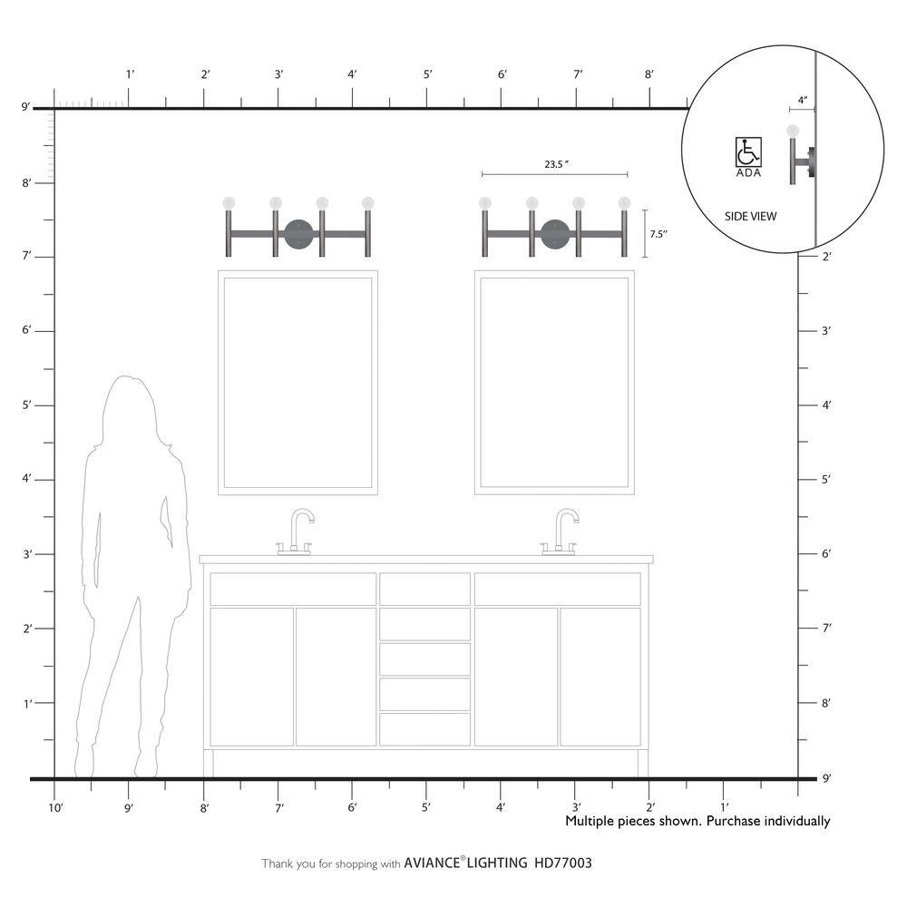 Copenhagen Black Steel 4-Light Dimmable Vanity Sconce