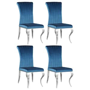 Betty Blue Velvet Upholstered Side Chairs (Set of 4)