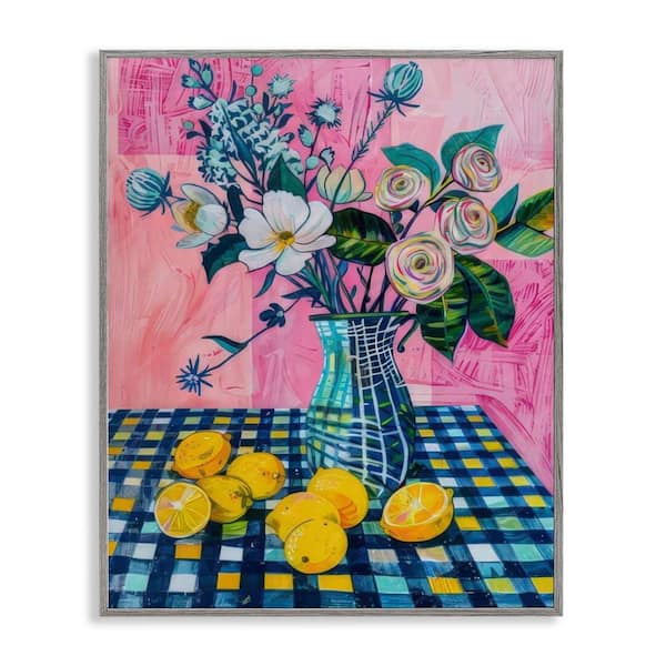 Stupell Industries Summer Table Bouquet by LSR Design Studio Gray Framed Nature Giclee Art Print 20 in. x 16 in.