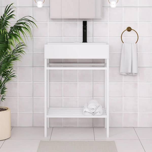 Boosicavelly 24 in. W x 14 in. D x 33 in. H Single Sink Freestanding Bath Vanity in White with White Ceramic Top