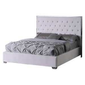 Demarcus White Velour Upholstered Cal King Bed