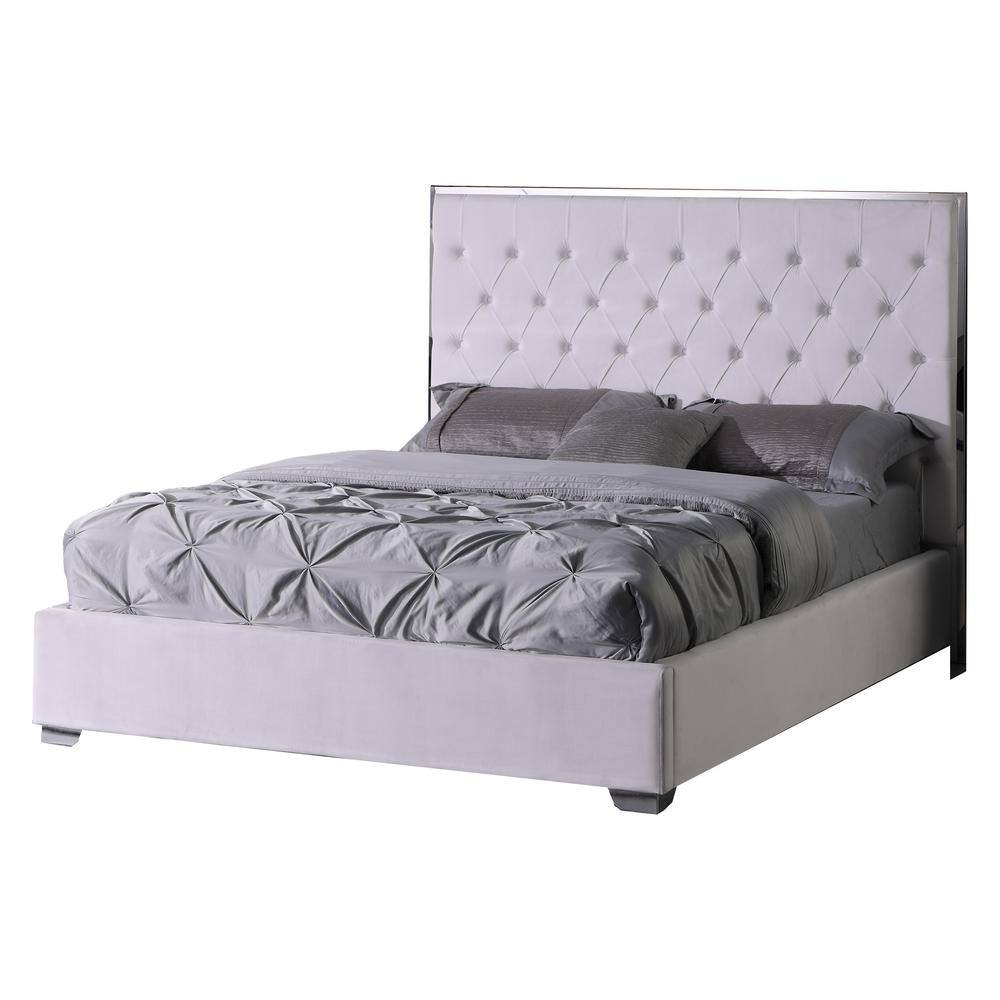 Best Master Furniture Demarcus White King Velour Upholstered Eastern Bed