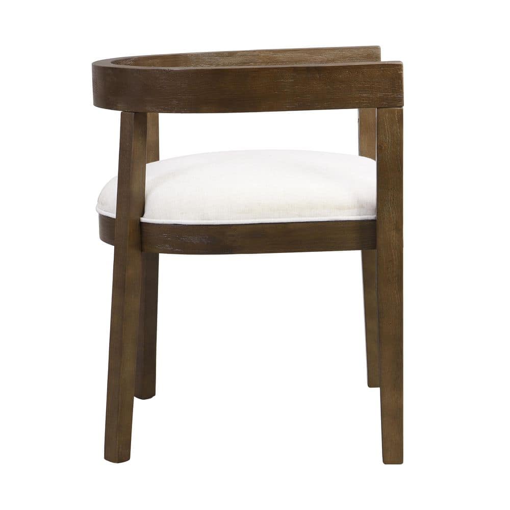 Beige Upholstered Wood Dining Chairs with Open-Back Design, Set of 2