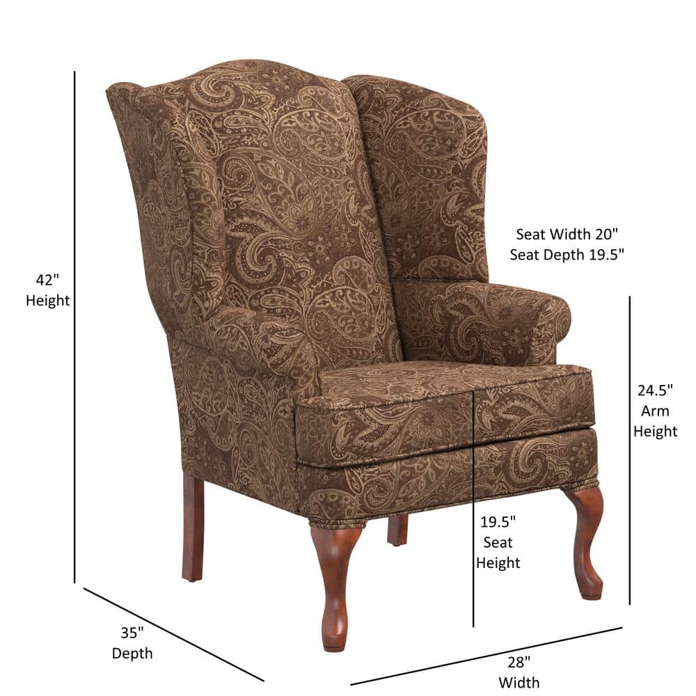 Traditional Coco Brown Chenille Wingback Handcrafted Accent Chair