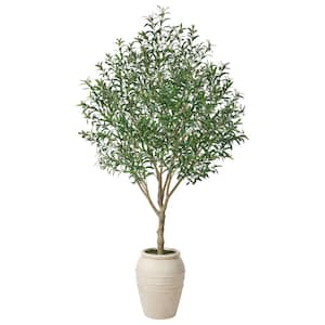 8 ft. Artificial Olive Tree with Planter, Large Faux Olive Silk Tree for Indoor Home Decor and Housewarming Gift