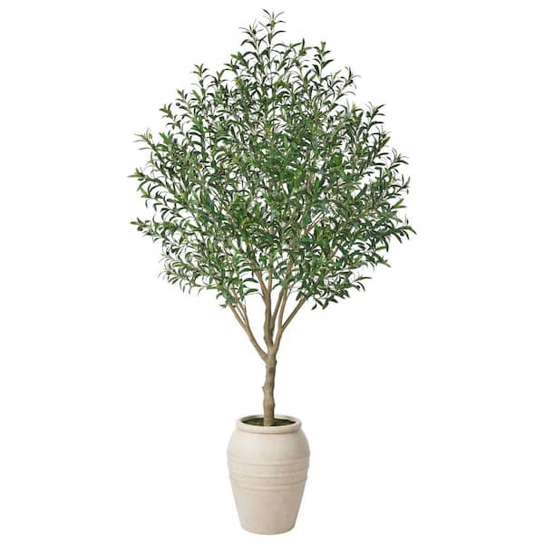 8 ft. Artificial Olive Tree with Planter, Large Faux Olive Silk Tree for Indoor Home Decor and Housewarming Gift