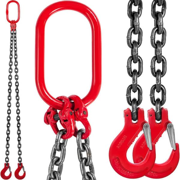 VEVOR 8800 lbs. Load 5 ft. x 3/8 in. Double Leg Chain Sling G80 Hoist Chain with Grab Hooks for Factory Mining Ports Building