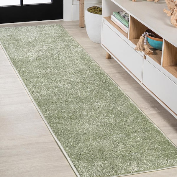 2 ft. x 16 ft. Green Haze Solid Low-Pile Runner Rug