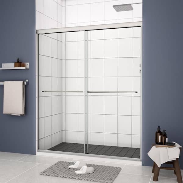 Unbranded 60 in. W x 70 in. H Framed Double Sliding Shower Door in Chrome with Clear Tempered Glass