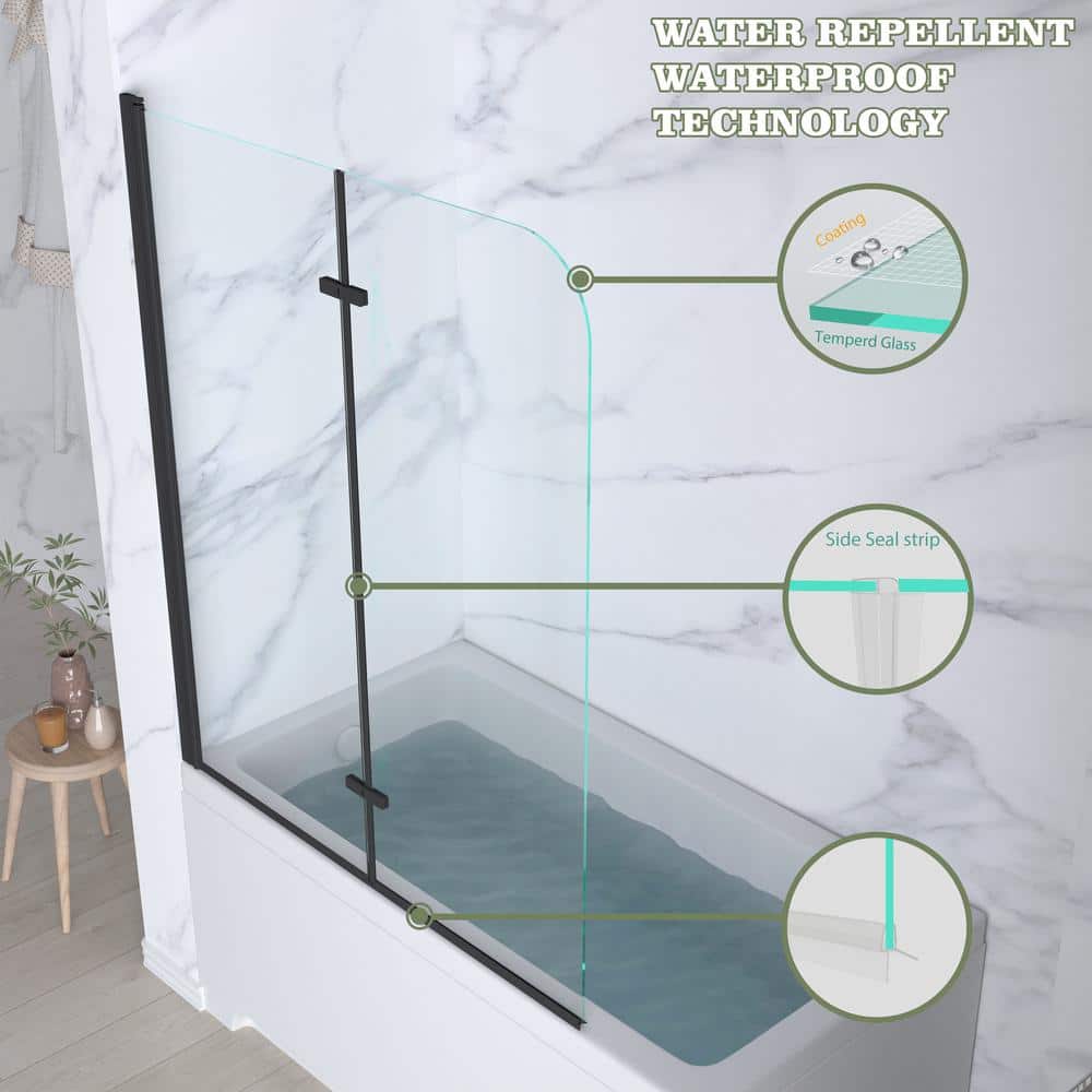 Matte Black Frameless Pivot Tub Door with Clear Glass