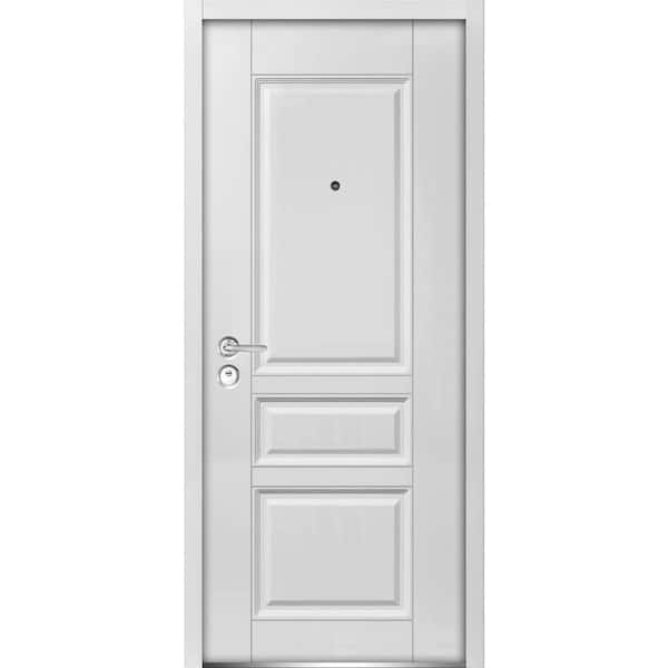 VDOMDOORS Ballucio 1010 36 in. x 80 in. 3-Panel Right-Hand/Inswing Gray Finished Steel Prehung Front Door with Handle