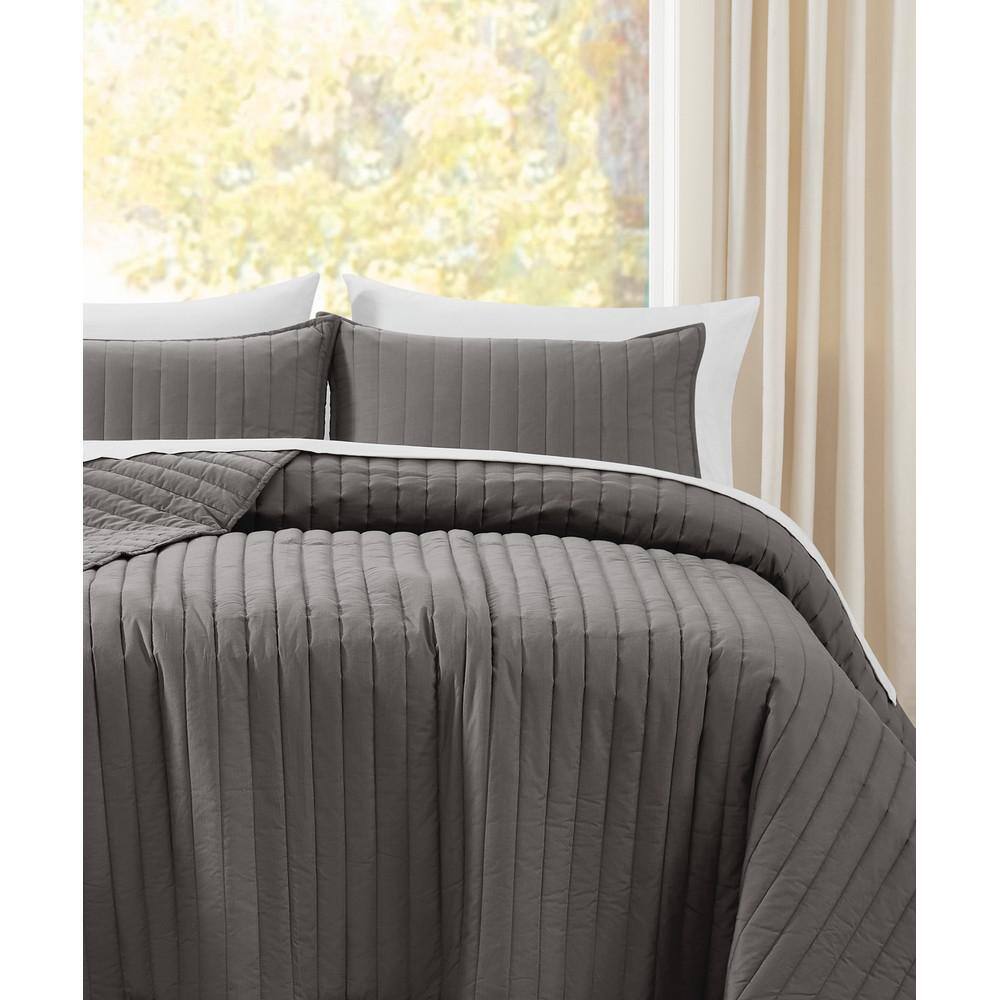 Gray King Cotton Percale Quilt Set with Shams