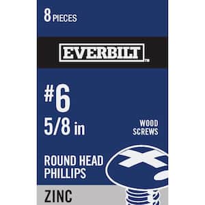 #6 x 5/8 in. Zinc Plated Phillips Round Head Wood Screw (8-Pack)