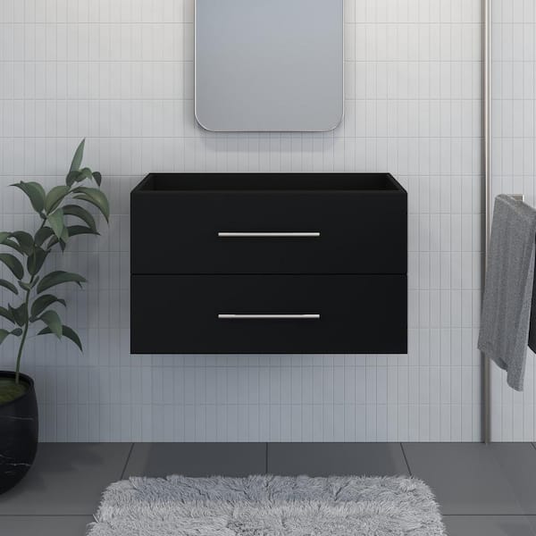 VOLPA USA AMERICAN CRAFTED VANITIES Napa 32 in. W. x 18 in. D x 21 in. H Single Sink Bath Vanity Cabinet without Top in Glossy Black, Wall Mounted