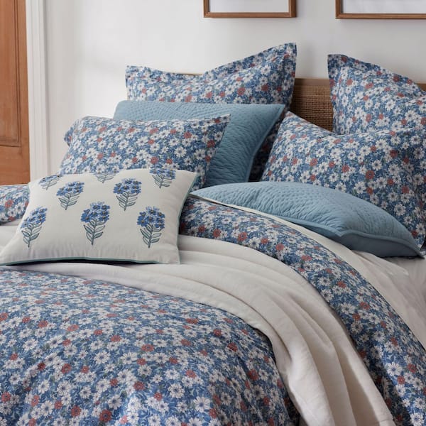 Company Cotton Julienne Floral Garden Decorative Blue 20 in. L x 20 in. W Throw Pillow Cover