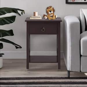 Espresso, 1-Drawer Wooden End Table with Storage Shelf Nightstand, Drawer and Shelf for Small Spaces Bed Side Table