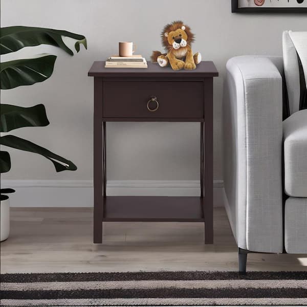 MAYKOOSH Espresso, 1-Drawer Wooden End Table with Storage Shelf Nightstand, Drawer and Shelf for Small Spaces Bed Side Table