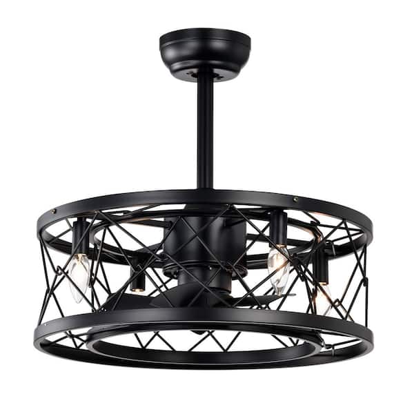PUDO 20.47 in. Indoor Black Antique Cage Ceiling Fan with Light with Remote Control (5-Blades)