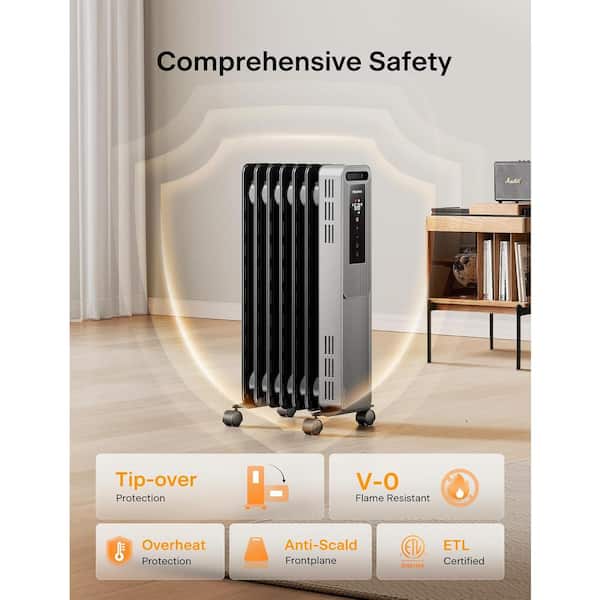 Lukyamzn 1500W Black Indoor Tower Oil-Filled Radiator Heater with