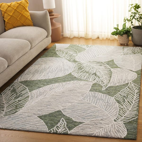 Jardin 4 ft. x 6 ft. Green/Ivory High-Low Oversized Leaves Area Rug