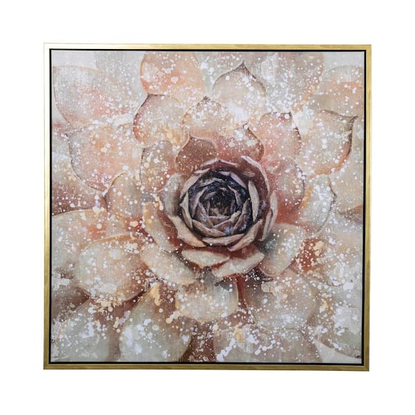 Yosemite Home Decor "Blushing Bloom " Floater Framed Mixed Media Floral Wall Art 40 in. x 40 in.