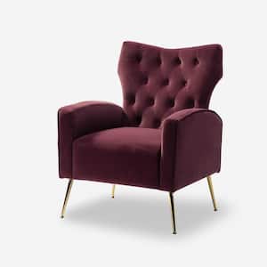 Brion Modern Purple Velvet Button Tufted Comfy Wingback Armchair with Metal Legs