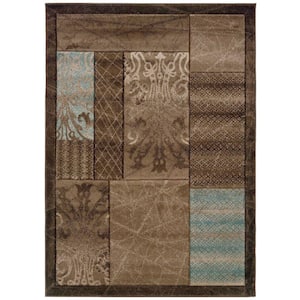 Milan Collection Brown and Aqua 5 ft. x 8 ft. Indoor Area Rug