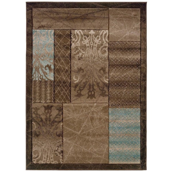 Linon Home Decor Milan Collection Brown and Aqua 5 ft. x 8 ft. Indoor Area Rug