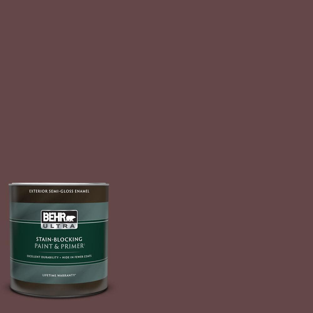 Behr Ultra 1 Qt 1f 7 Plum Raisin Semi Gloss Enamel Exterior Paint Primer The Home Depot