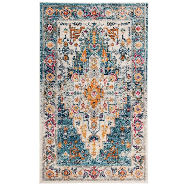 SAFAVIEH Madison Turquoise/Ivory Doormat 3 ft. x 5 ft. Border Area Rug
